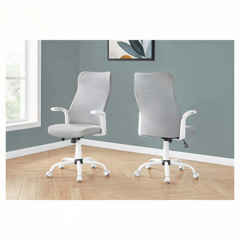 Office Chair,Adjustable Height,Swivel,Ergonomic,Armrests,Computer Desk,Work,Grey Mesh,White Metal,Contemporary,, White