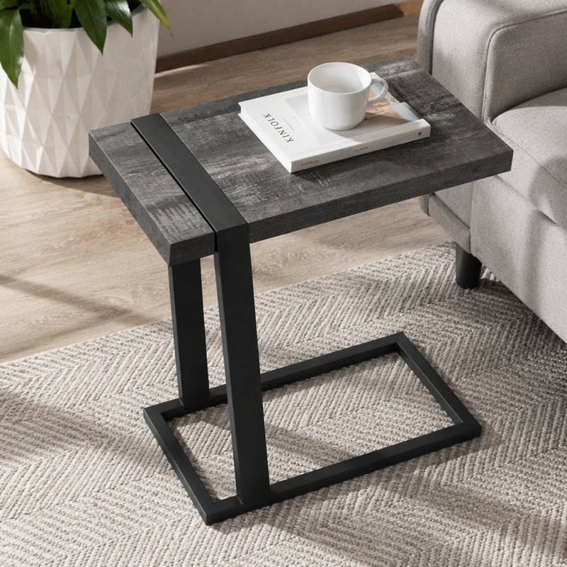 Table d'appoint, en forme de C, bout, côté, collation, salon, chambre à coucher, stratifié noir, métal noir, contemporain, moderne