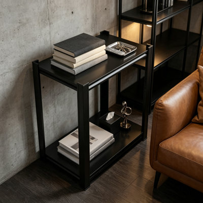 2 Tier Industrial End Table 14"W×12"D×22"H Metal Sofa Side Table 1200LBS Heavy Duty Storage Shelf Living Room Couch Side