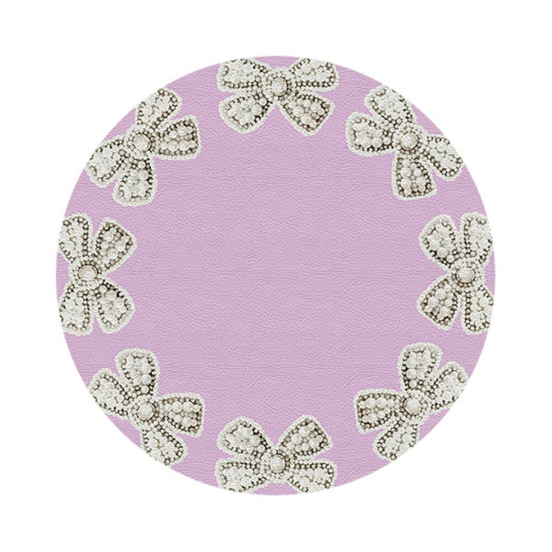 Pearl Bow Vegan Leather Round Pebble Placemat, Lilac