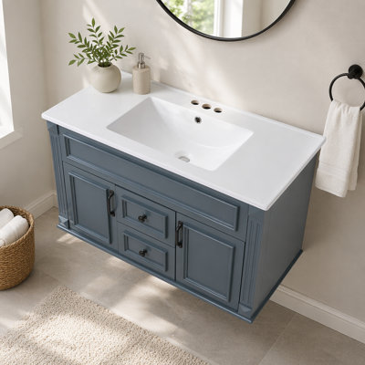 Armoire de salle de bain murale 36 pouces avec lavabo et tiroirs en céramique