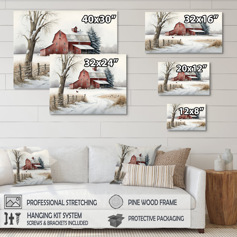 Art sur toile, "Yellow Church pendant l'hiver I", H 12 po x l 20 po, Toile tendue, Sans cadre