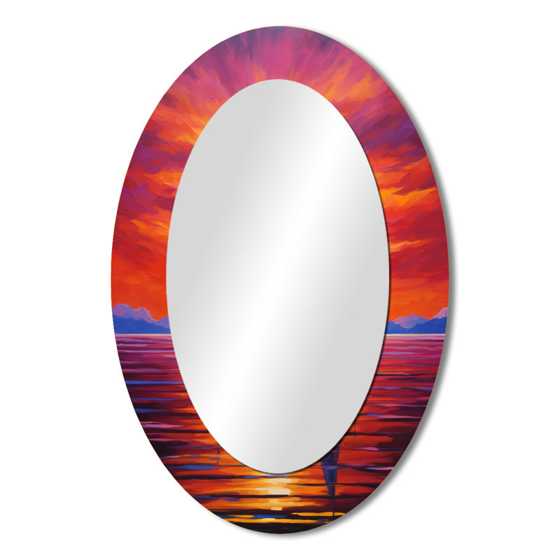 Sailboat Sunset Sails - Coastal Oval Wall Mirror, 36" x 24"