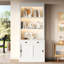 White Modern Rectangle 83.4" Tall Bookcase With 3 - Layer Led Lights, Open Shelves, 1 Drawer And 2 Slide Doors, Made For Home Storage Lighting, Bedroom Aesthetic, Solid Wood Frame-158566517