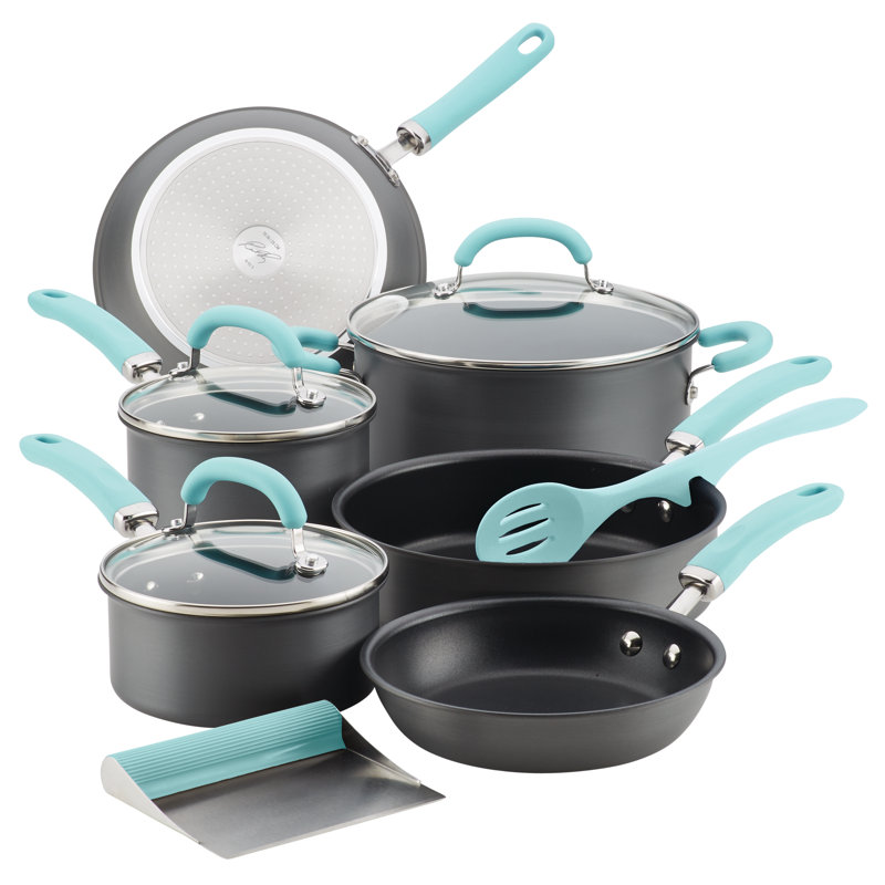 Create Delicious 11 - Piece Non-Stick Aluminum Cookware Set, Gray/Light Blue