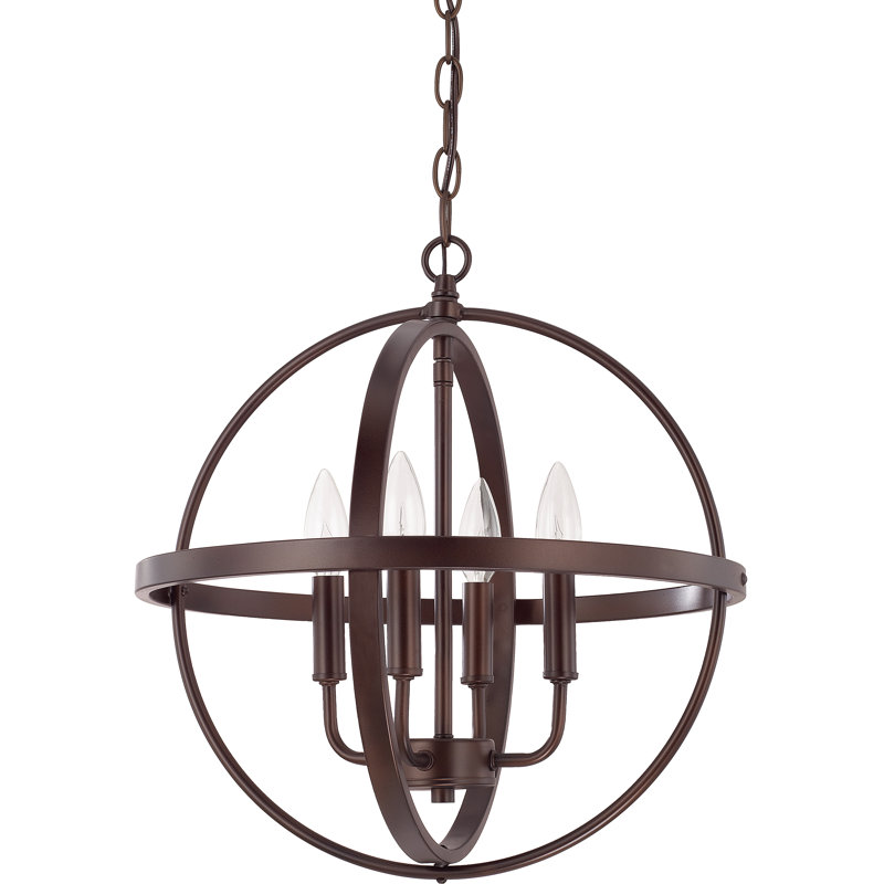 Lustre globe unique à 4 lumières indépendant, Bronze, H 17,5 po x l 16,5 po x P 16,5 po
