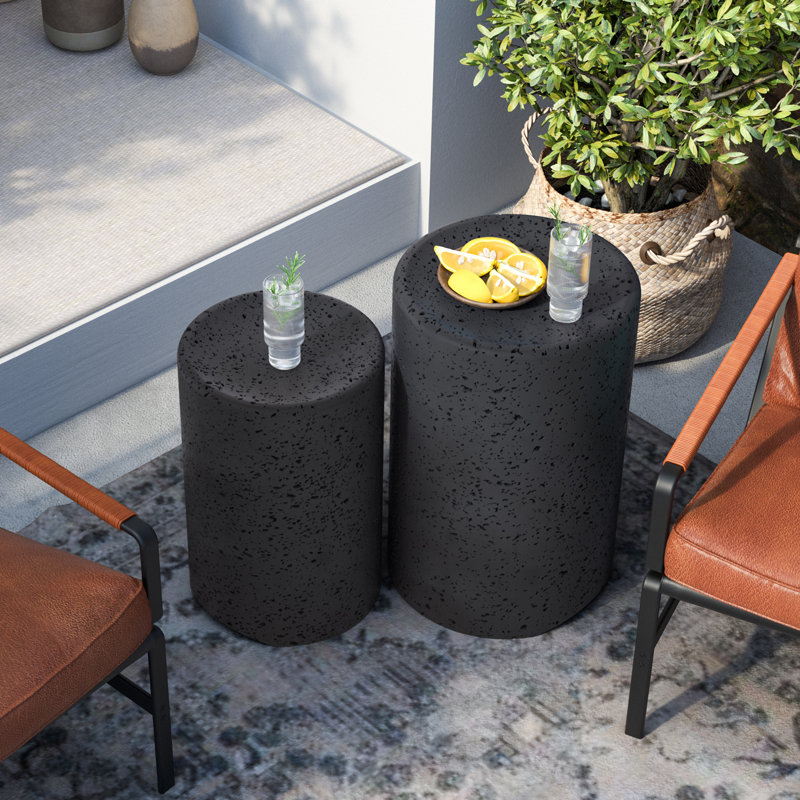 Alyannah Round Concrete Outdoor Side Table , 14.2'' in. W 14.2'' in. D, Gray