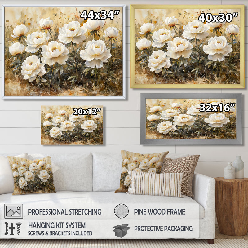 Drayk pivoines dans la montagne Meadow II - pivoines, art mural, H 28 po x l 60 po, Toile tendue, Ne s’applique pas