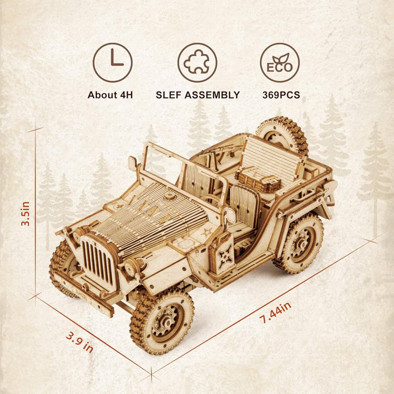 Rokr 3D DIY Wooden Puzzle Model Kits - Army Jeep Montessori Educational Toy Kit For Adults