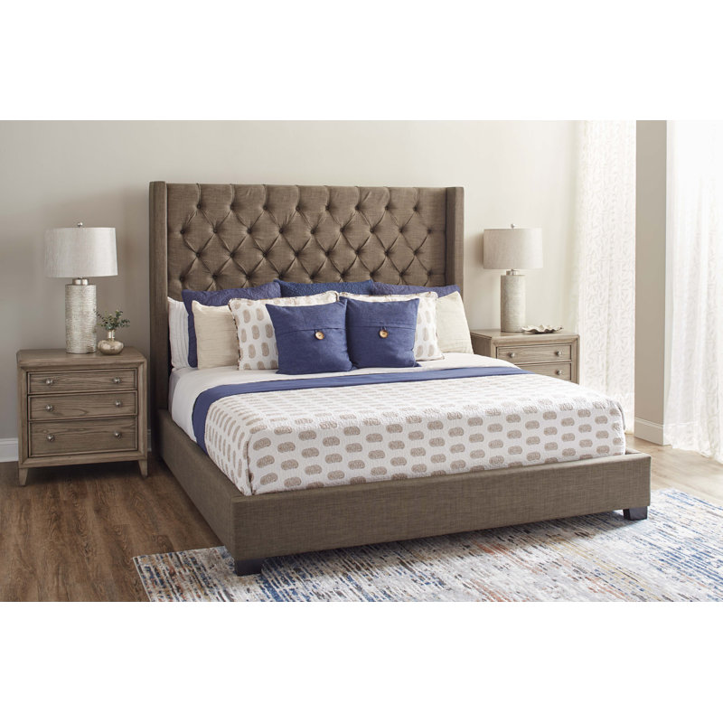 Hester Upholstered Wingback Bed, King, Brown