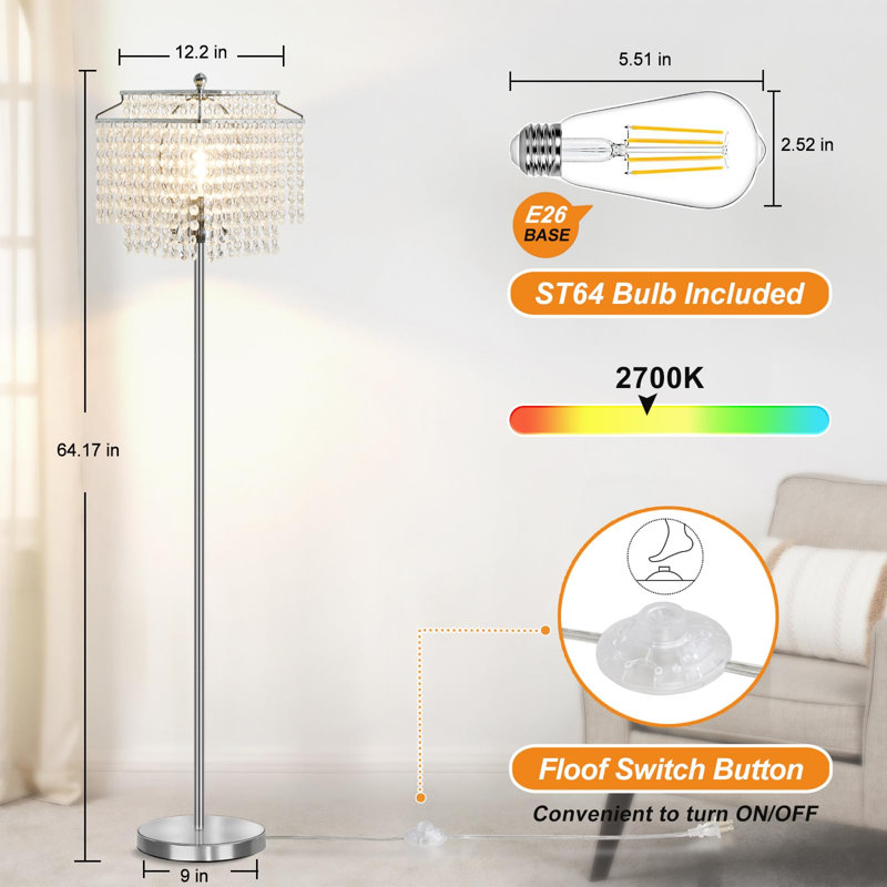 Yuriko 64'' Black Novelty Floor Lamp, Silver