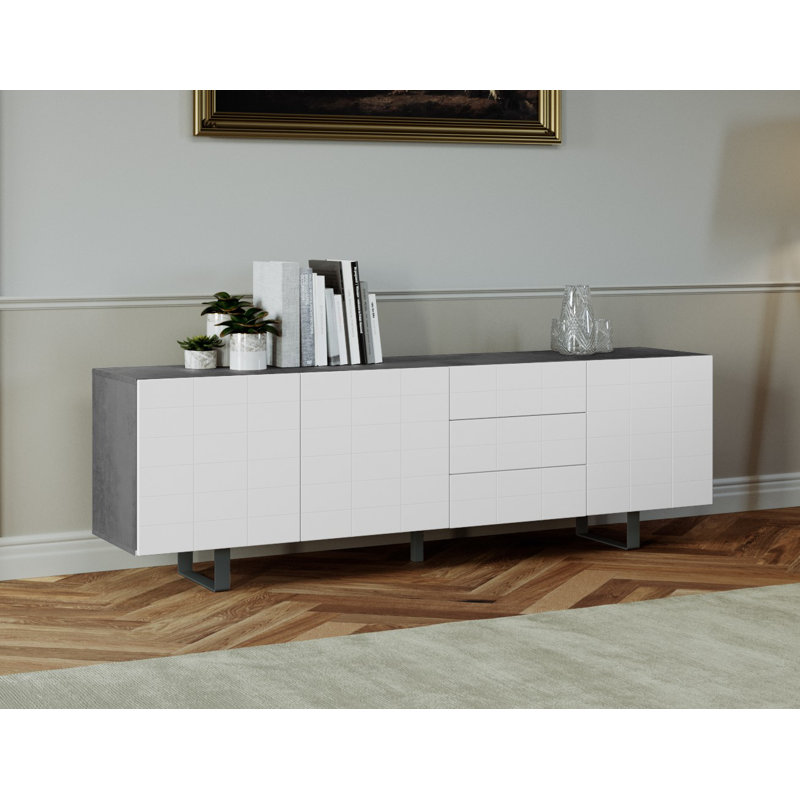 Florenz 220cm Sideboard, Dark Concrete/White