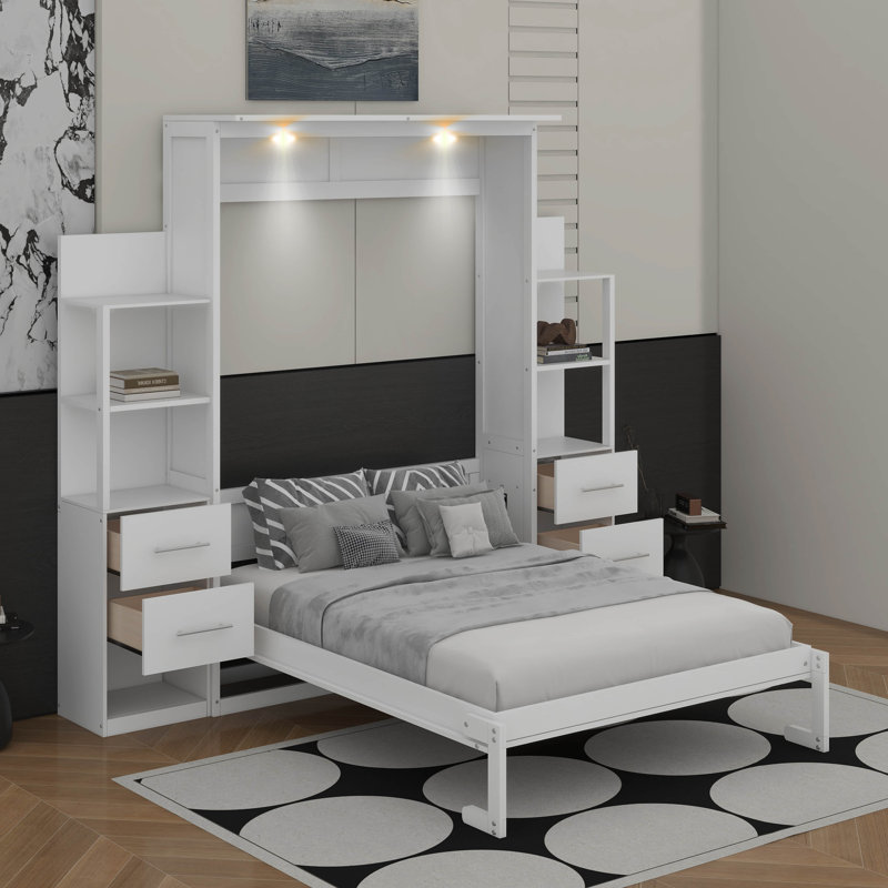 Stephaie Murphy Bed with Drawers, Full/Double, White