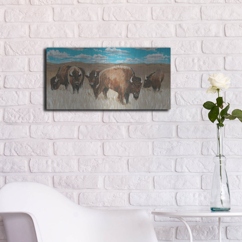 «Bison Herd 1» par Cindy Jacobs, art mural en métal de luxe, 24 po x 12 po, H 12 po x l 24 po
