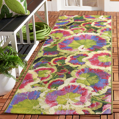 Arainna Makenize Floral Machine Woven Polypropylene Indoor/Outdoor Area Rug in Black/Green/Purple