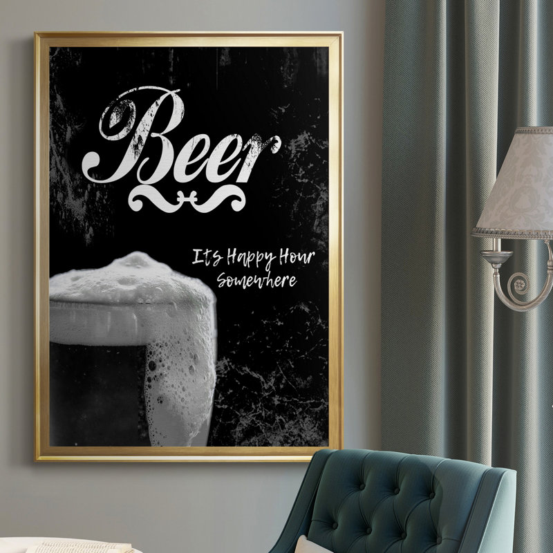 Bière - art textuel sur toile encadré, H 26,5 po x l 36,5 po x P 1,5 po, Or