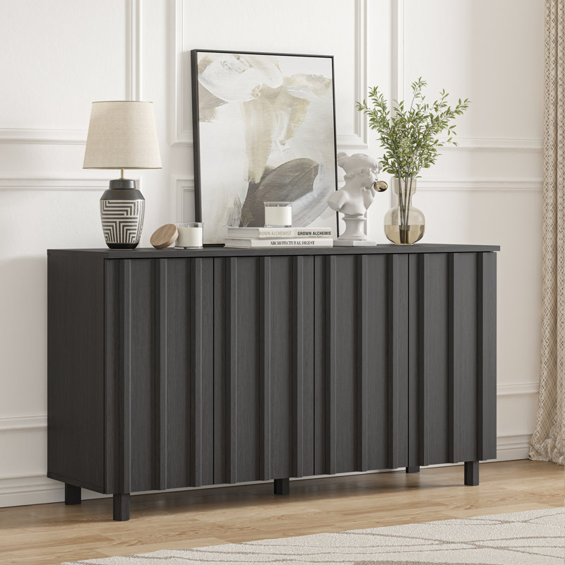 59'' Wide Sideboard Cabinet with fluted Doors, Buffet Cabinet with Adjustable Shelves and Storage for Dining Room, Kitchen & Living Room