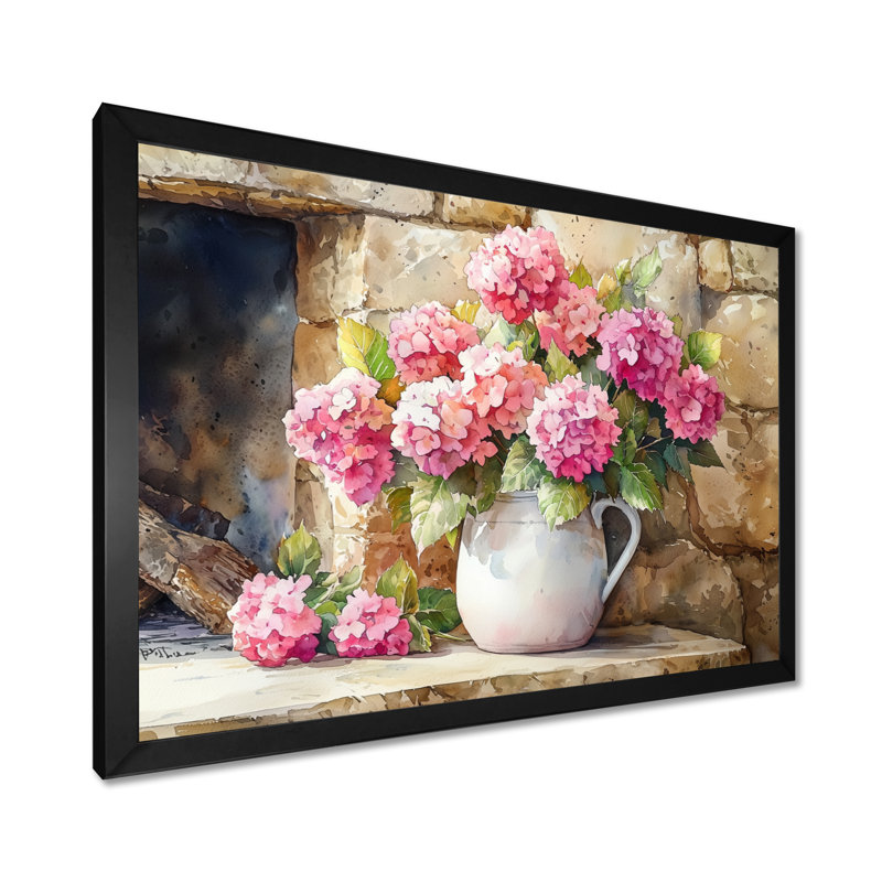 Dukene Farm Hydrangeas By The Fireplace - Hydrangea Wall Art, Reproduction encadrée d'une seule photo, H 34 po x l 44 po