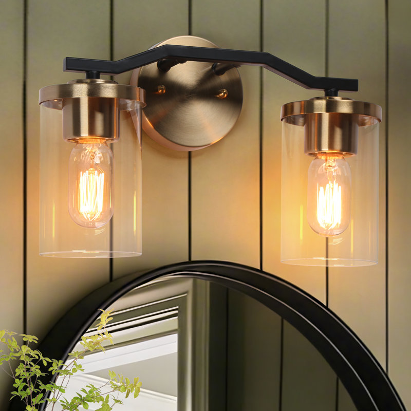 Éclairage pour meuble-lavabo moderne à 2 lumières noir / laiton à intensité variable Sasakwa