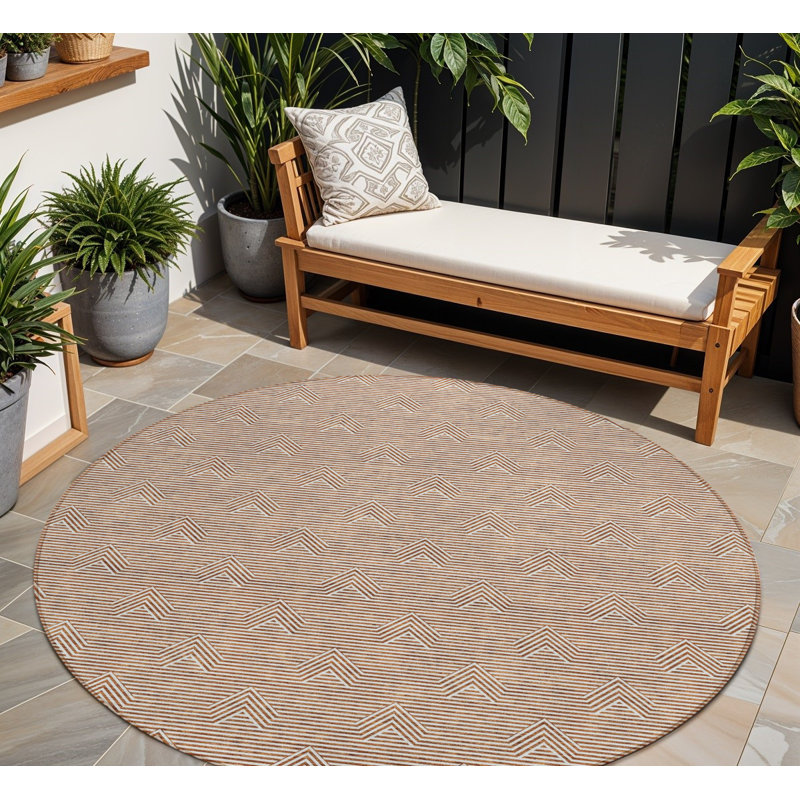 Tapis d'intérieur rond lavable géométrique brun et beige 8 pi HomeRoots