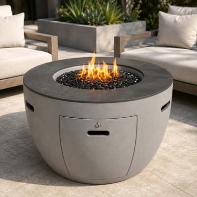 Table basse ronde pour foyer d'extérieur en composite - 50000 BTU avec couvercle en fer, brûleur en acier inoxydable et housse pour patio et jardin