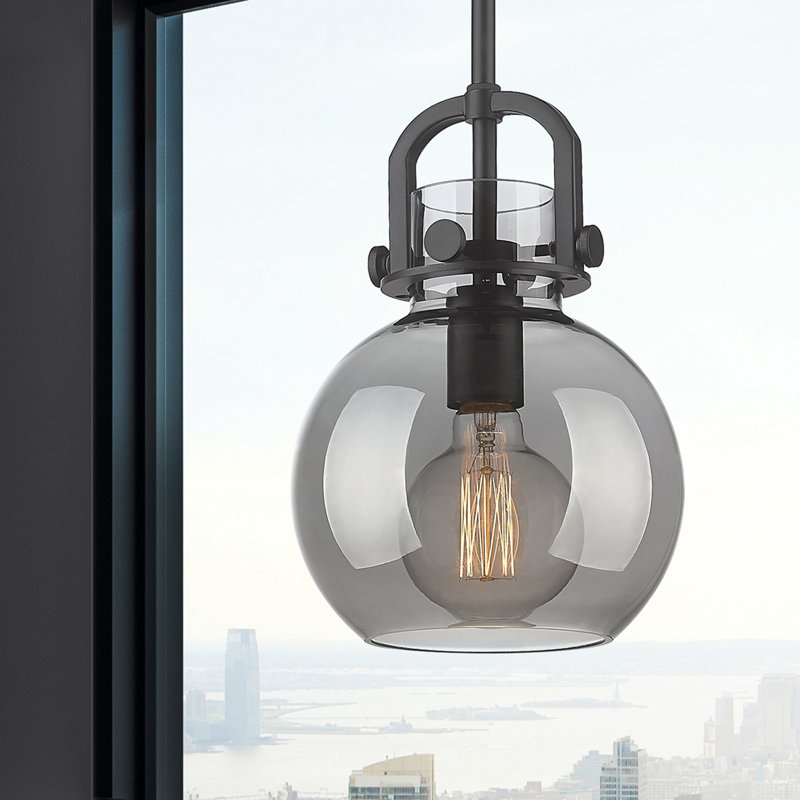 Luminaire suspendu à 1 tige Sligo, Plaqué couleur fumée, Noir mat, H 11,25 po x l 8 po x P 8 po