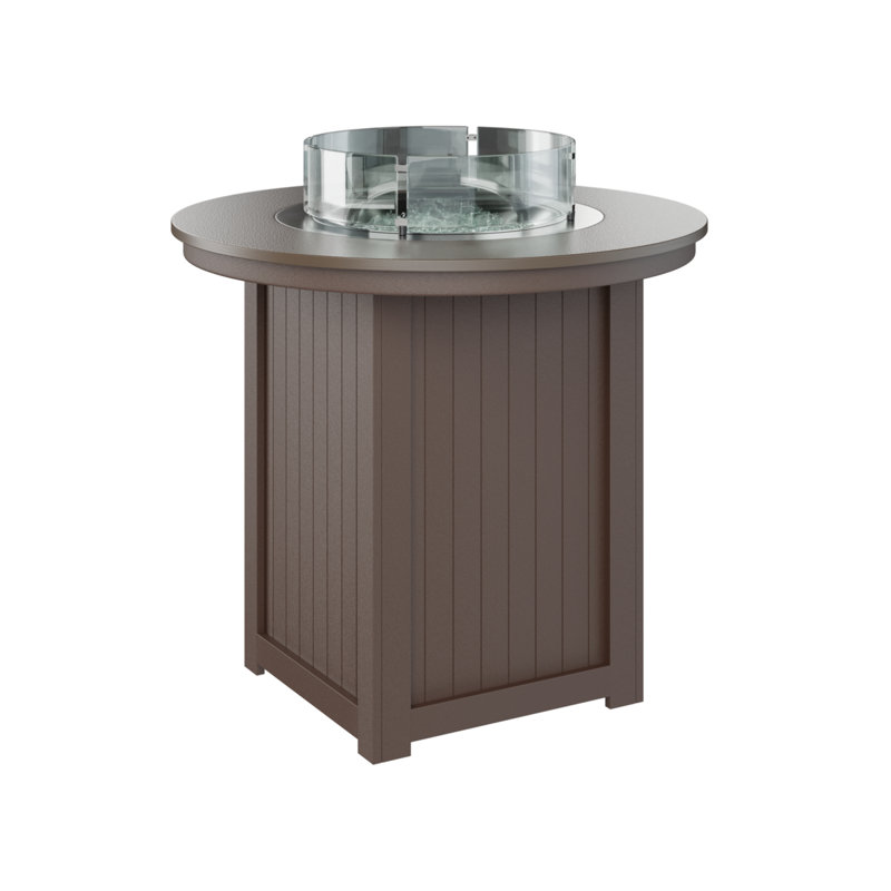 Berlin Gardens Donoma 44″ Round Bar Fire Pit Table, 39" H x 44" W x 44" D, Hammered Top Bronze with Chocolate Brown Base