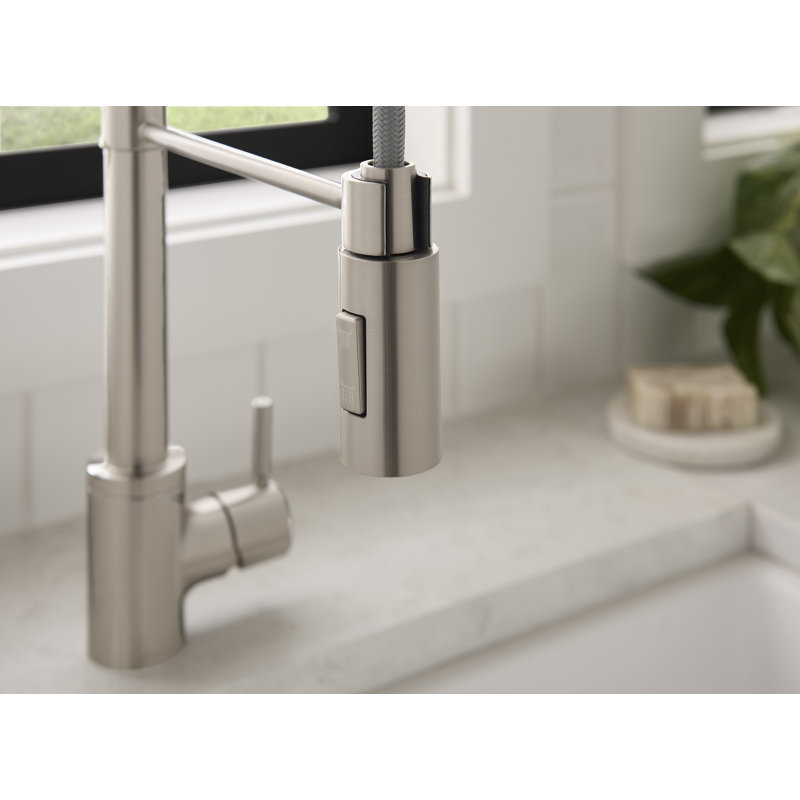 The Foodie Single Handle Pre-Rinse Spring Pull Down Sprayer Kitchen Faucet, Stainless Steel