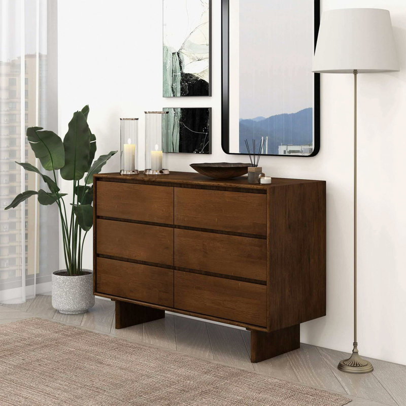 Commode à 6 tiroirs en noyer de style Mid-Century moderne H 32,2 po x l 47,2 po x P 17,7 po