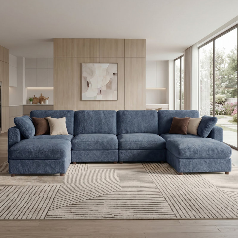 Canapé modulaire surdimensionné à 173 places avec canapé-lit 4 places avec 2 repose-pieds mobiles et 2 tables d'appoint avec rangement 173,5 "Teddy
