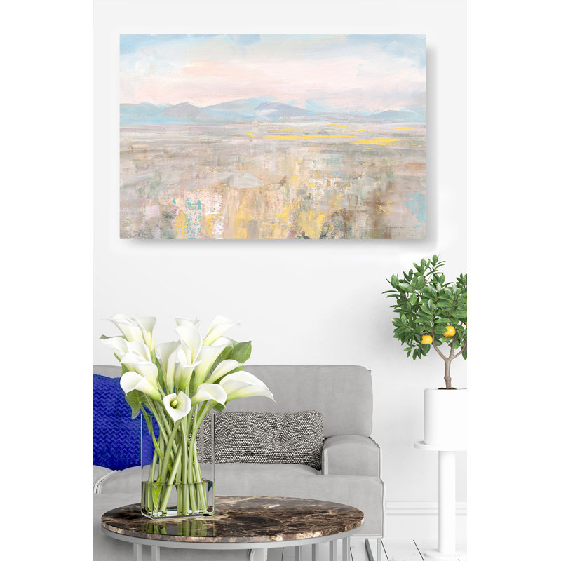 C-00474-Landscape Abstract, Yellow, Brwn, Blue, Cyan, Teal, Pink, Cream, Mountains, Impressionistic, 24" H x 48" W x 1.5" D
