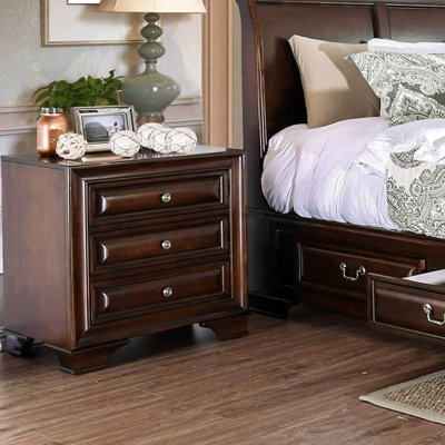 Table de chevet pour chambre à coucher avec 3 tiroirs profonds - Bois de cerisier brun et sous la veilleuse