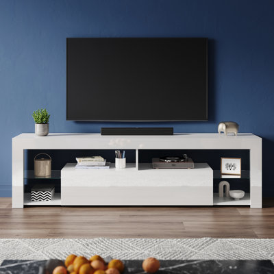 160*35*50.5cm, RGB Color Changing Light Mood TV Cabinet with Flip-Down Door, White