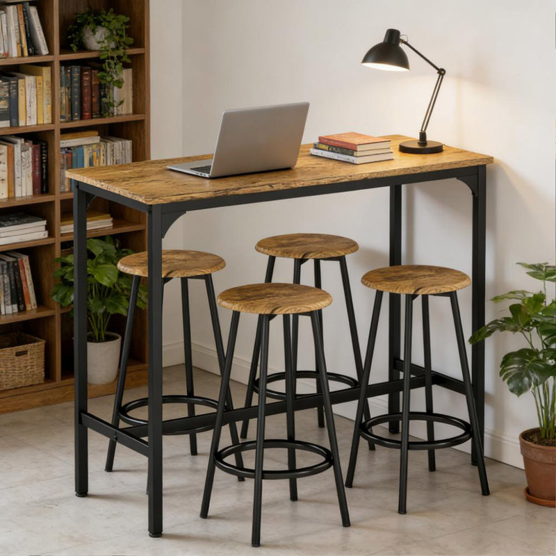 Table avec tabourets, table de cuisine 4 chaises, ensemble de table de bar à hauteur de comptoir et chaises 5 pièces