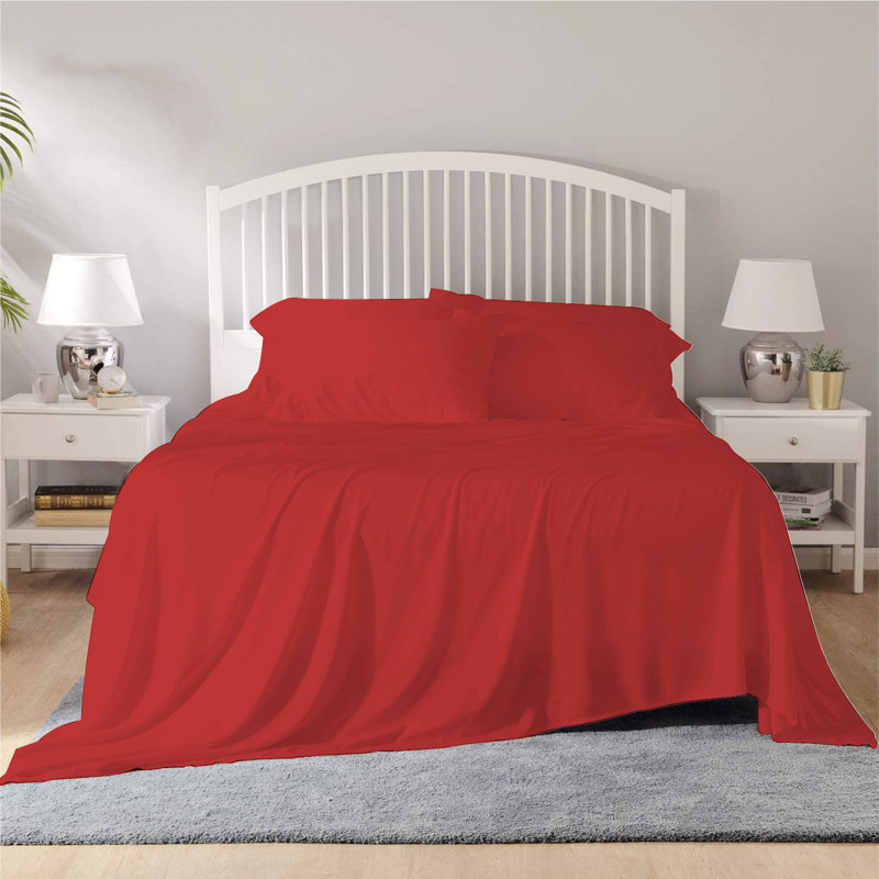  Ensemble de draps 2200 fils, Ensemble de draps pour lit très grand californien, Rouge