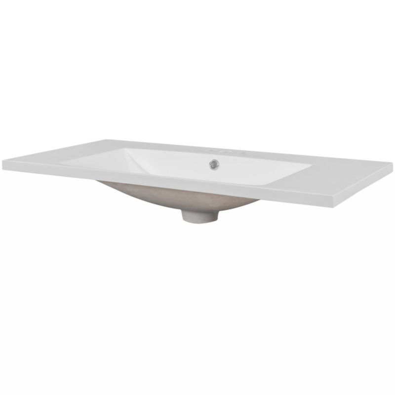 White Ceramic Rectangular Bathroom Sink with Pre-drilled Faucet Holes