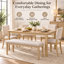 Ensemble de salle à manger Taverno 6 pièces en chêne clair, table de 147 cm + banc + 4 chaises rembourrées, 6 places, lin beige, capacité de charge de 150 kg