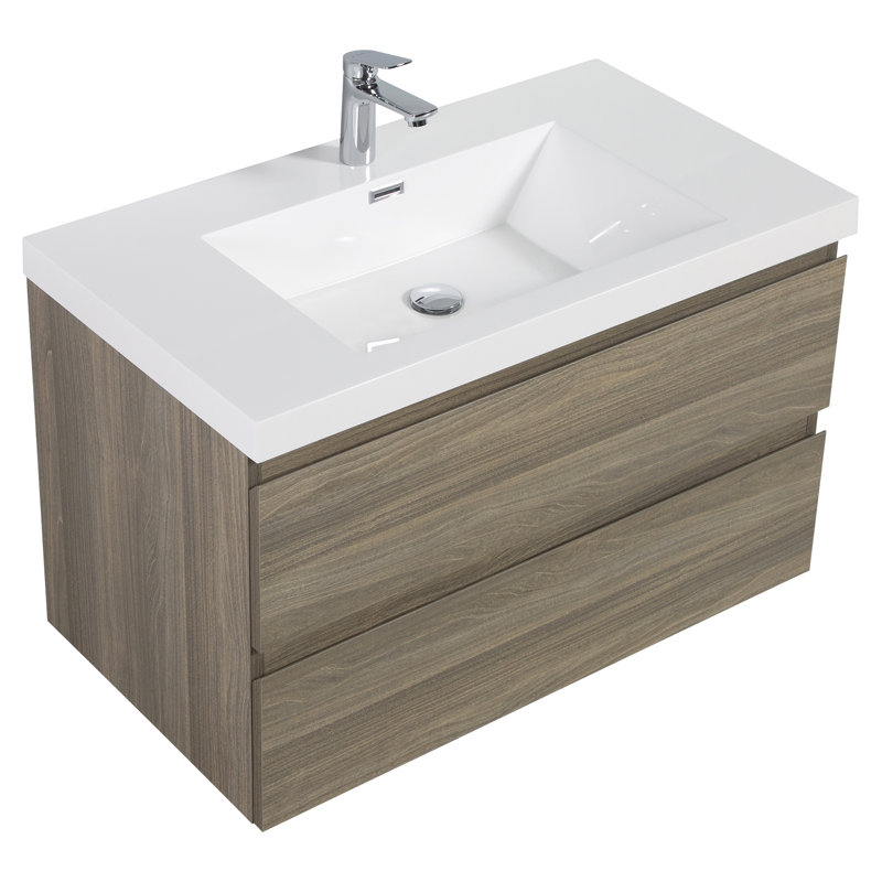 Meuble-lavabo de salle de bain flottant en résine 36 po 36 po, Gris