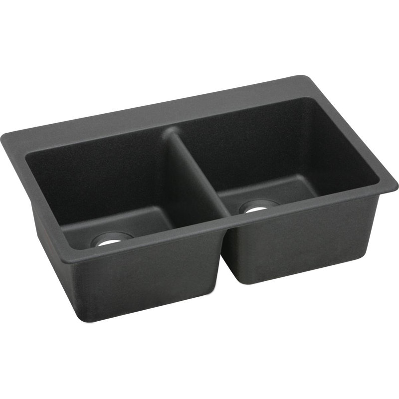 Évier de cuisine à double cuve à montage sur plan 33 po x 22 po x 9 1/2 po Quartz Classic, Noir