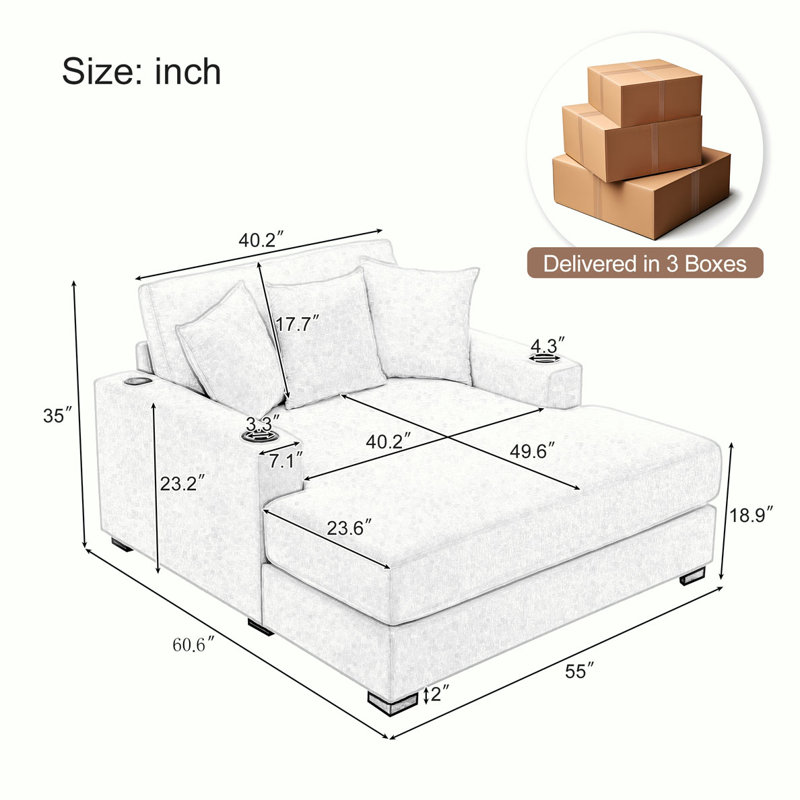 Chaise longue surdimensionnée 55 ", Blue Gray Chenille
