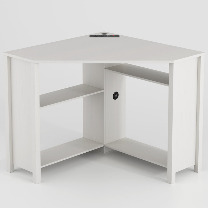 Computer Desk with Power Outlet, White