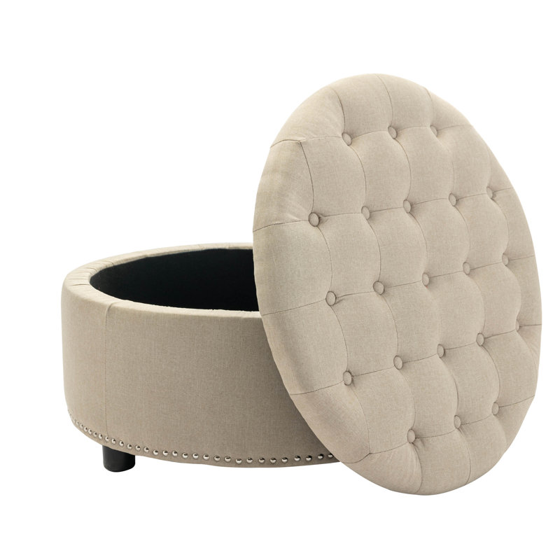 Repose-pieds capitonné de 29,9 po de largeur avec rangement, Polyester beige