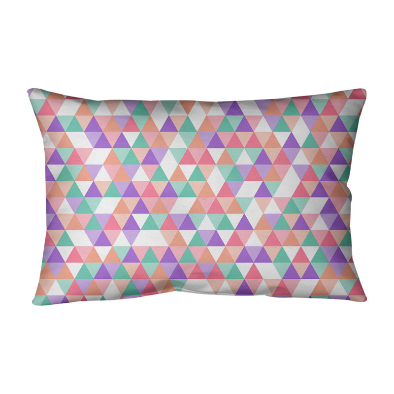 Coussin lombaire triangle, Bourre en polyester, Rose / orange / orange, H 21,5 po x l 31 po