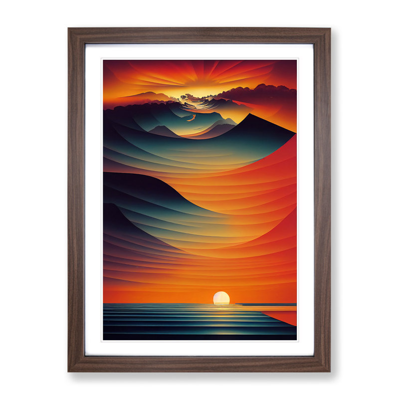 XV1022-3946X Showstopping Abstract Ocean Sunset - Print, White, 66cm H x 48cm W, Walnut Framed