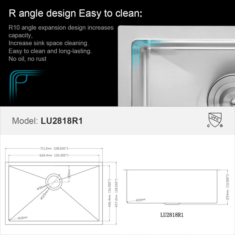 28'' L Single Bowl Stainless Steel Kitchen Sink