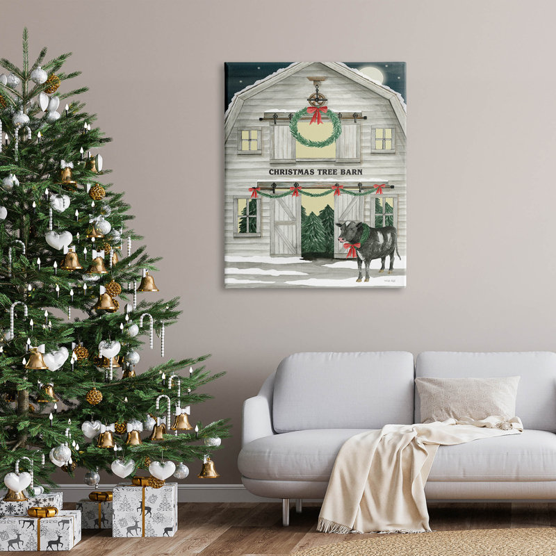 Art mural sur toile, "Christmas Christmas Barn" par Cindy Jacobs, H 48 po x l 36 po x P 1,5 po