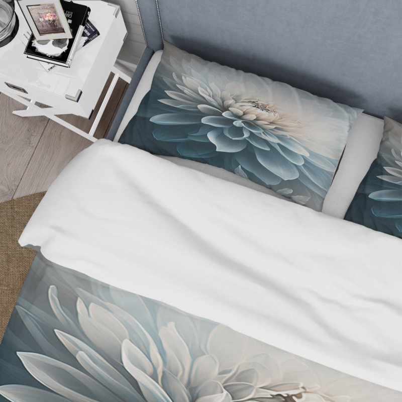 Ensemble de housse de couette en microfibre / polyester Dahlia Flowers Blue and White I