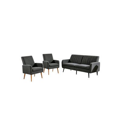 Modern Upholstered Living Room Set With Wooden Legs & Convertible Backrest