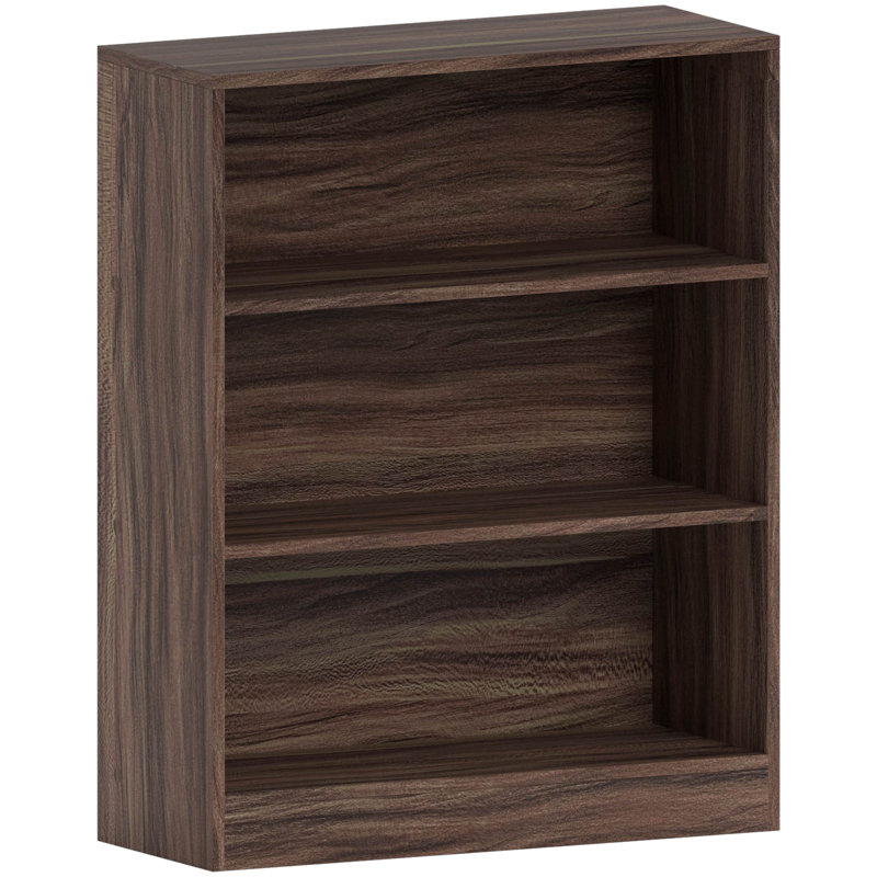 Modern Manufactured Wood Bookcase, Walnut, (3 Shelves) 75cm H x 60cm W x 24cm D