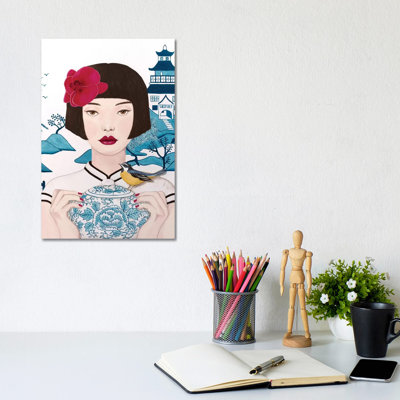 Chinese Woman With Pot And Bird by Sally B - Gallery-Wrapped Canvas Giclée on Canvas